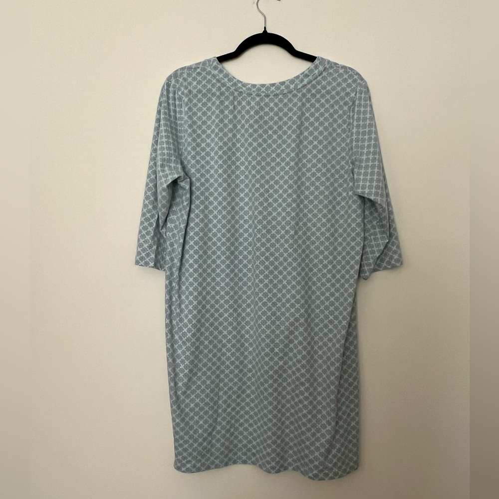 Women’s white orchid, 3/4 sleeve nightgown, aqua/gray pattern V-neck L - Picture 3 of 3